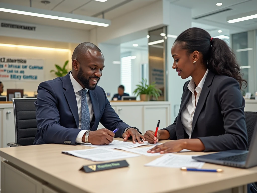An investor being guided by a lady who is a government official on how to register a construction company in Kenya