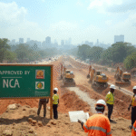 AN NCA approved road construction project is in progress. A requirement for contractors to have NCA project registration in Kenya.
