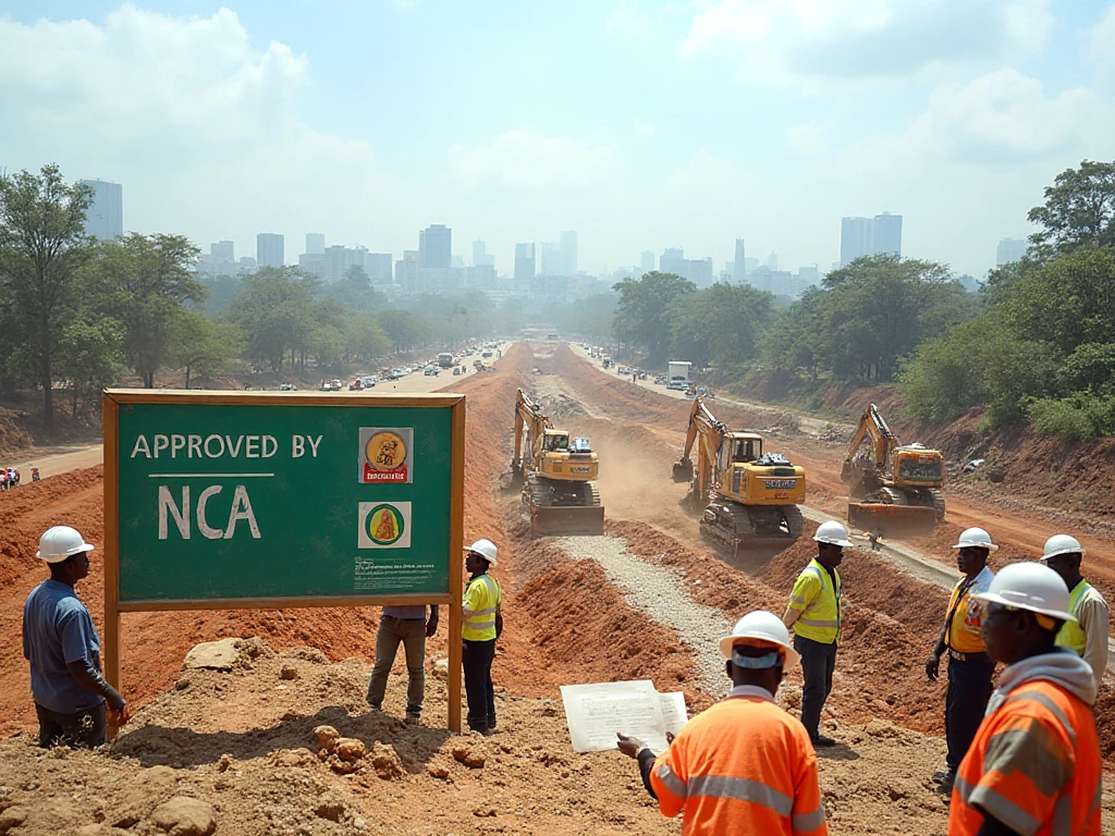 AN NCA approved road construction project is in progress. A requirement for contractors to have NCA project registration in Kenya.