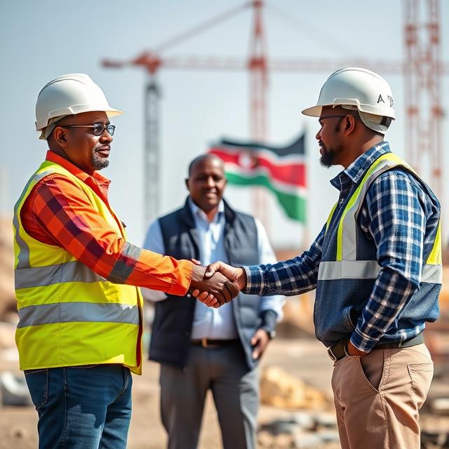 two accredited checkers shaking hands in a site meeting. 