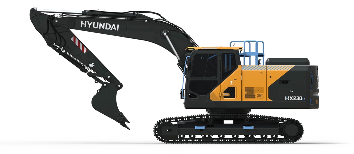 Hyundai HX230e side profile: a battery-powered excavator 420kWh 
