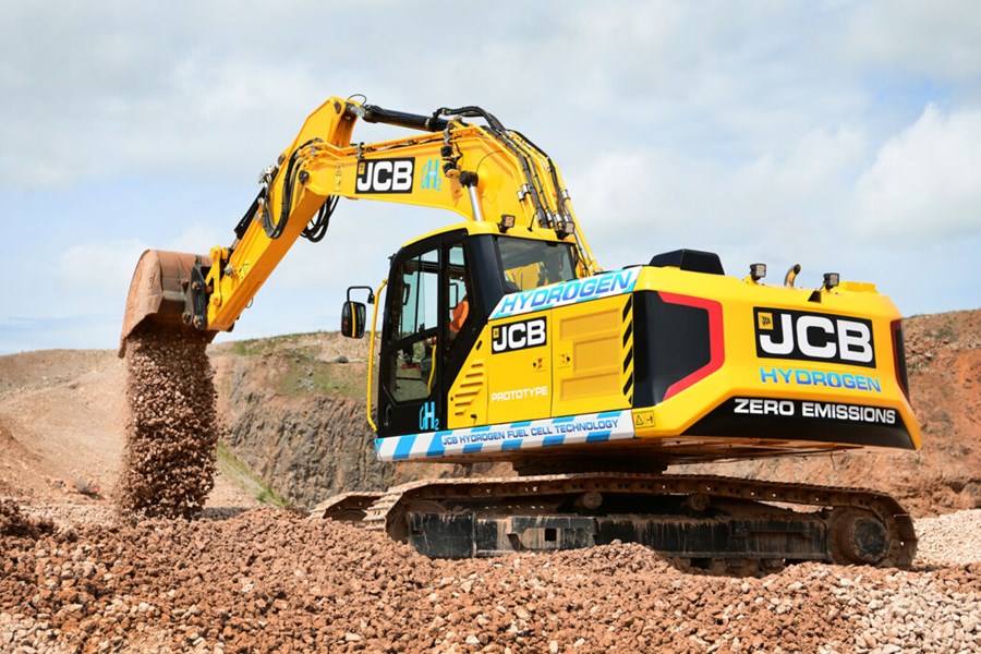 JCB Hydrogen excavator in operation. 
