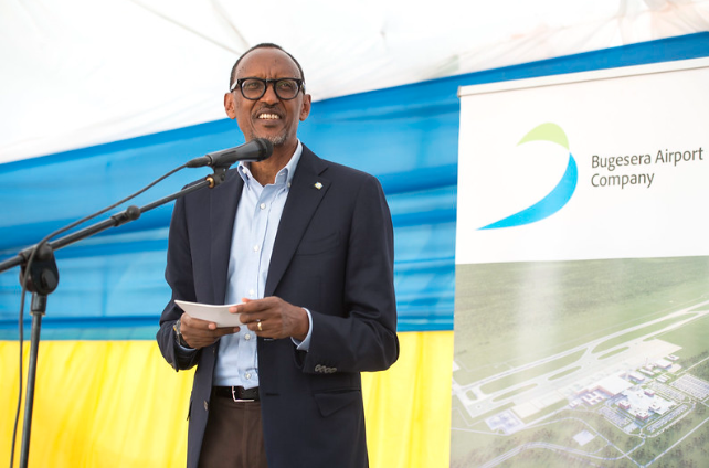 Rwandan President Paul Kagame making a speech during the Bugesera Airport Launch. 