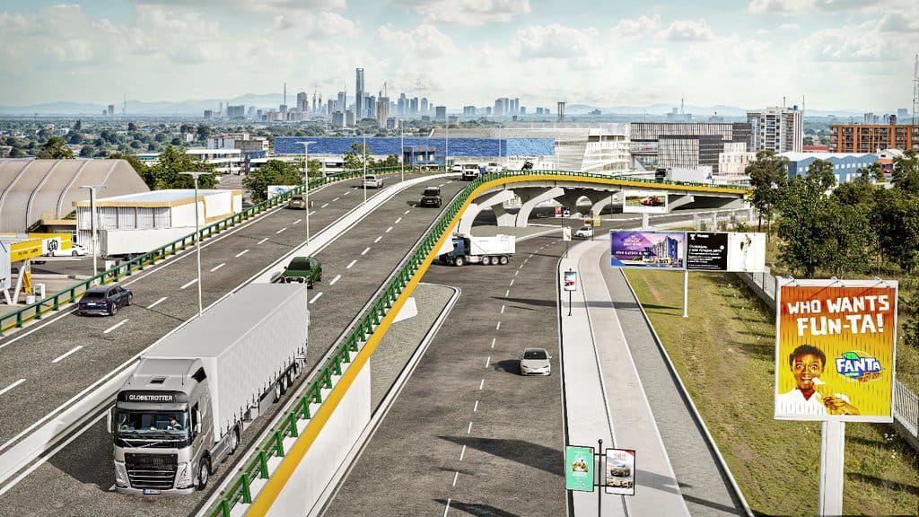 Realistic render of the Nairobi elevated road at Junction Mall after completion. 