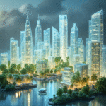 A realistic green modern city which incorporates green building technology.