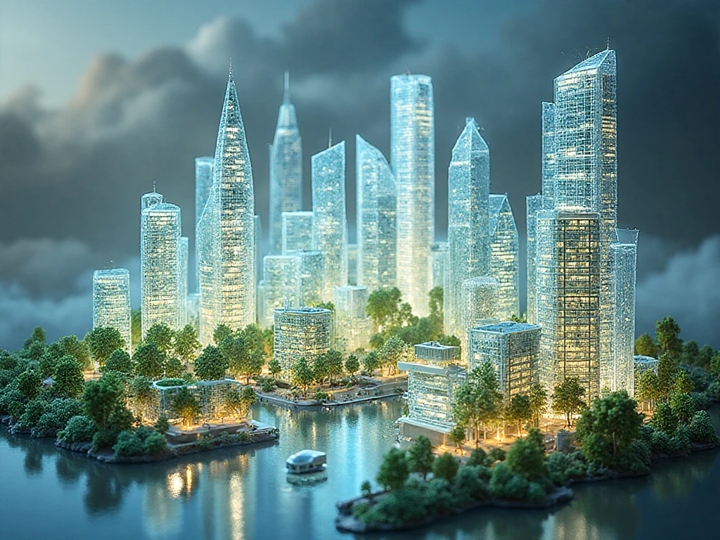 A realistic green modern city which incorporates green building technology.