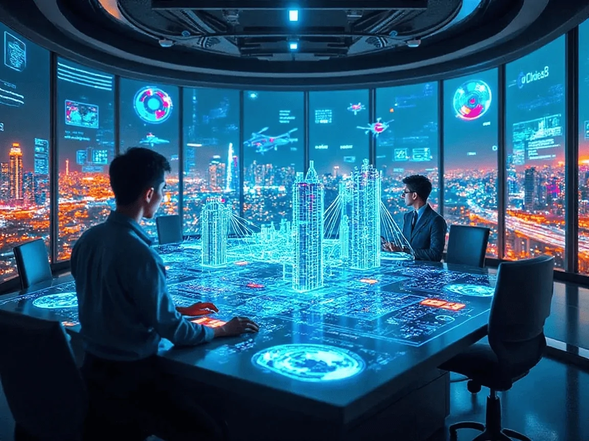 AI-powered holographic models of skyscrapers are an application of AI in civil engineering.