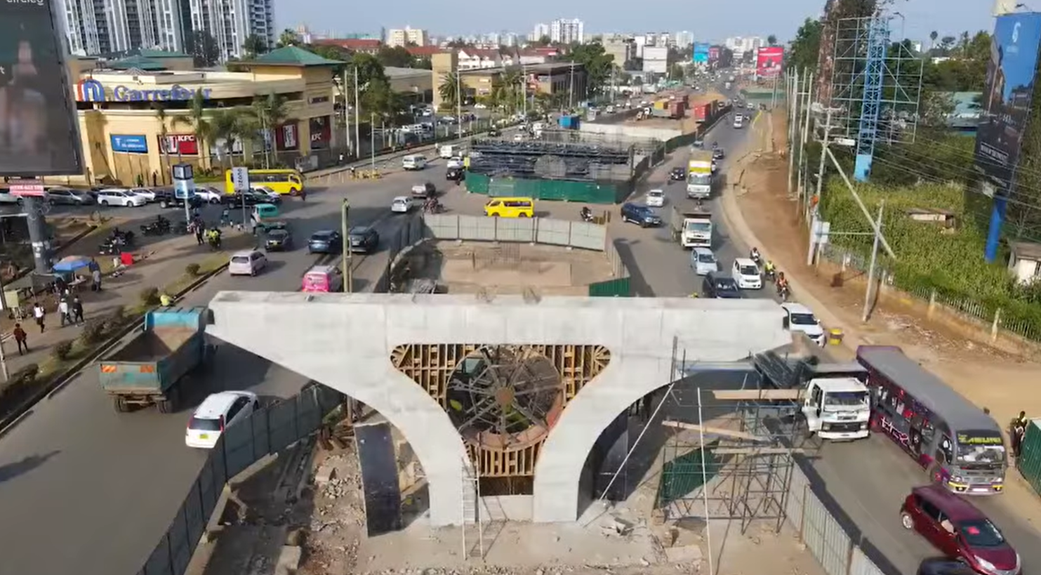 Nairobi elevated road at junction mall under construction.