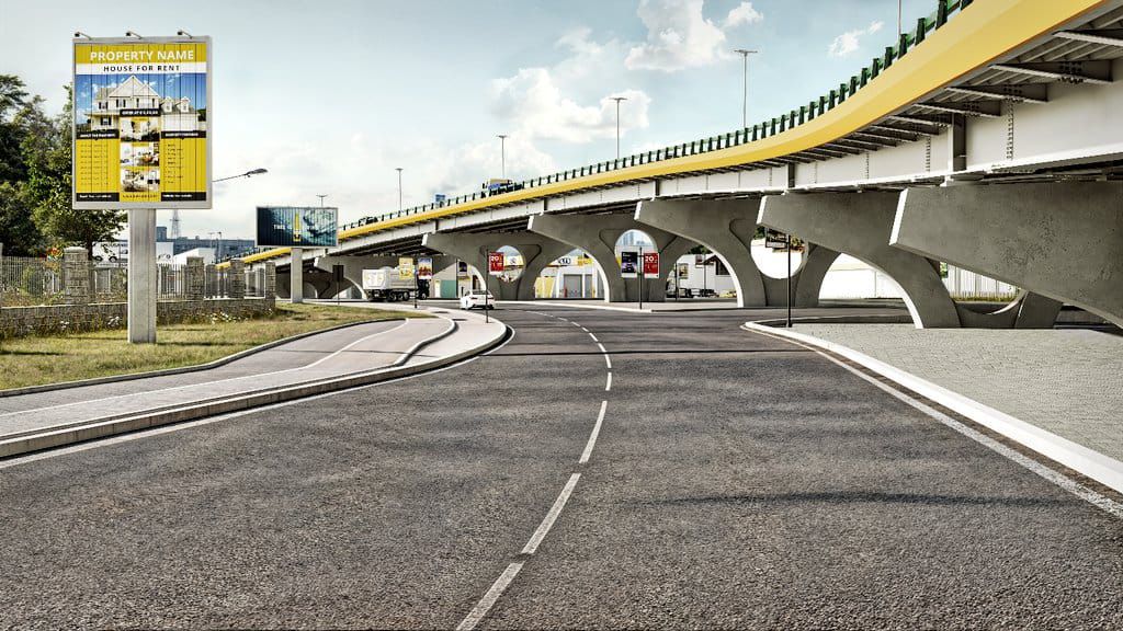 Nairobi elevated road at Junction mall realistic side view render. 