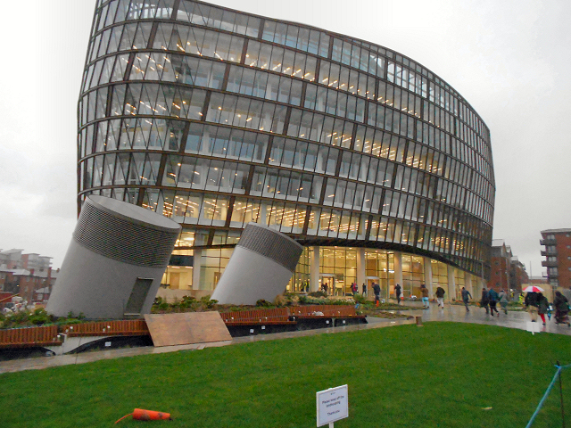One Angel Square earth tube building incorporates green technology. 