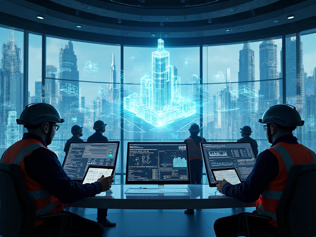 A construction design team using construction collaboration software. 