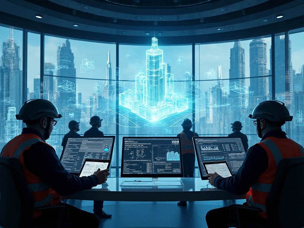 A construction design team using construction collaboration software. 