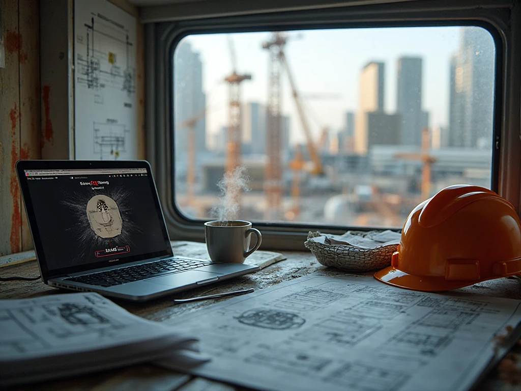 A laptop in a site office tuned in to construction podcasts. 
