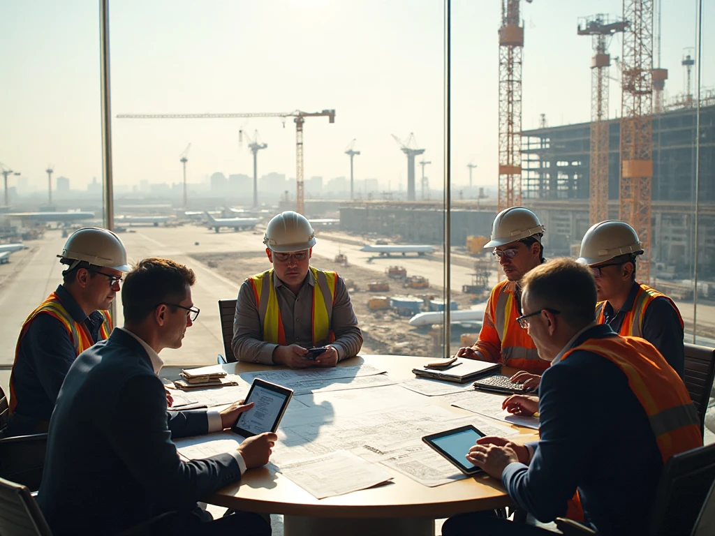 A project meeting on the airport megaproject under construction. 