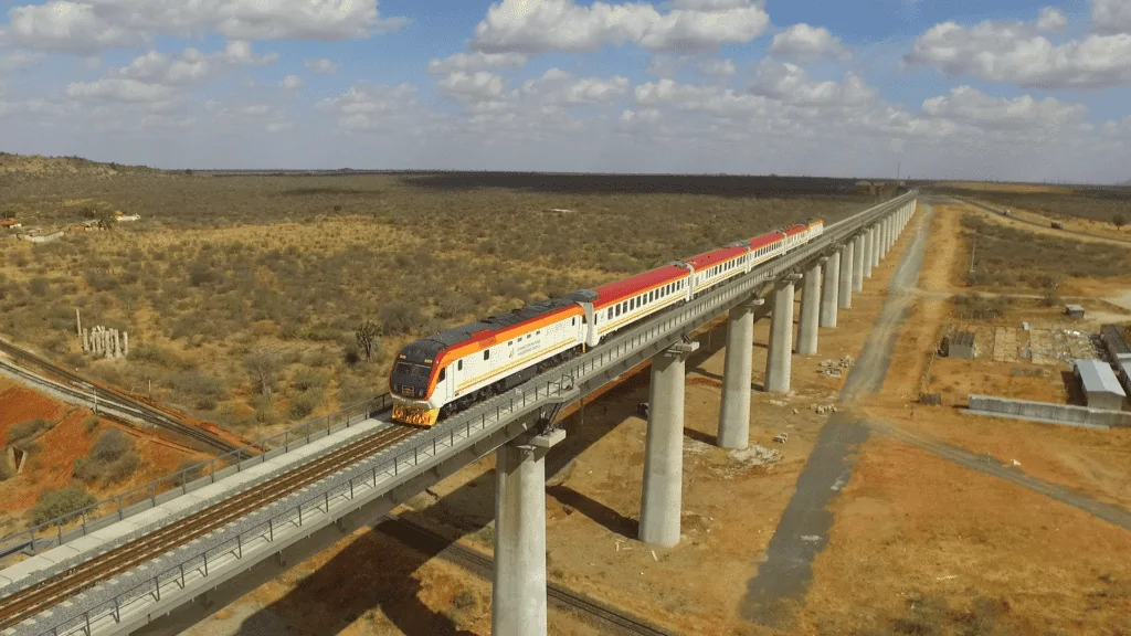 Kenya SGR train on bridge 