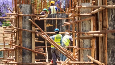 Workers on the construction site hard work building along Ngong Road, Nairobi, Kenya