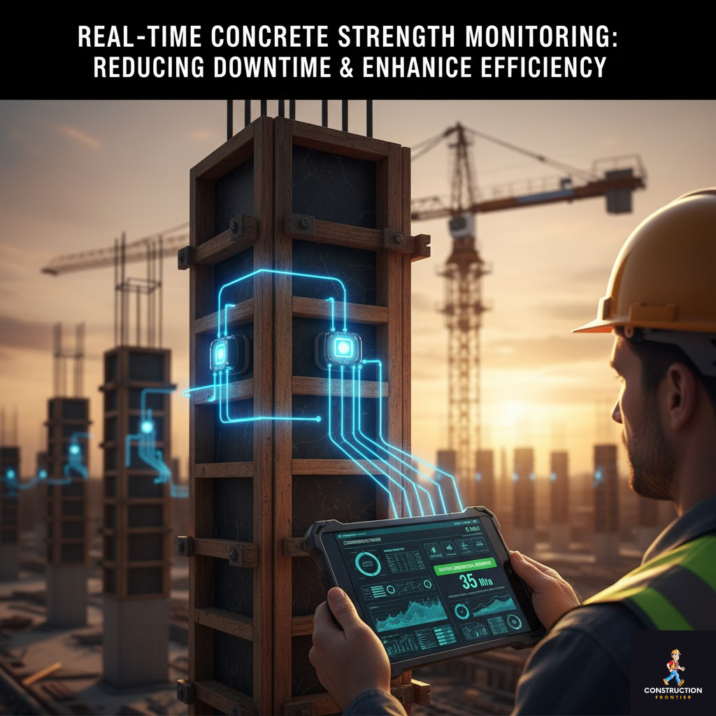 An engineer performing real-time strength monitoring of structural members using smart sensors in concrete. 