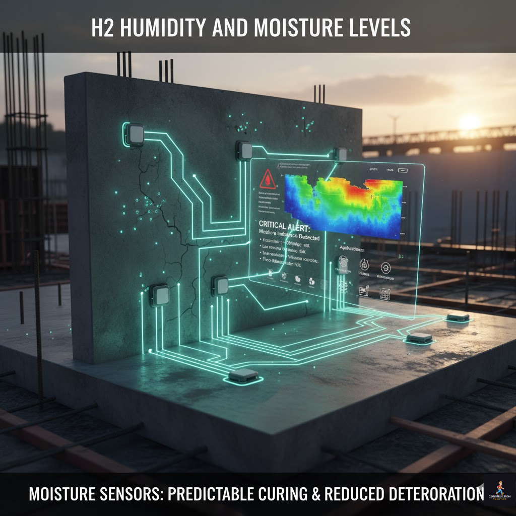 Humidity and moisture level monitoring using smart sensors in concrete. 