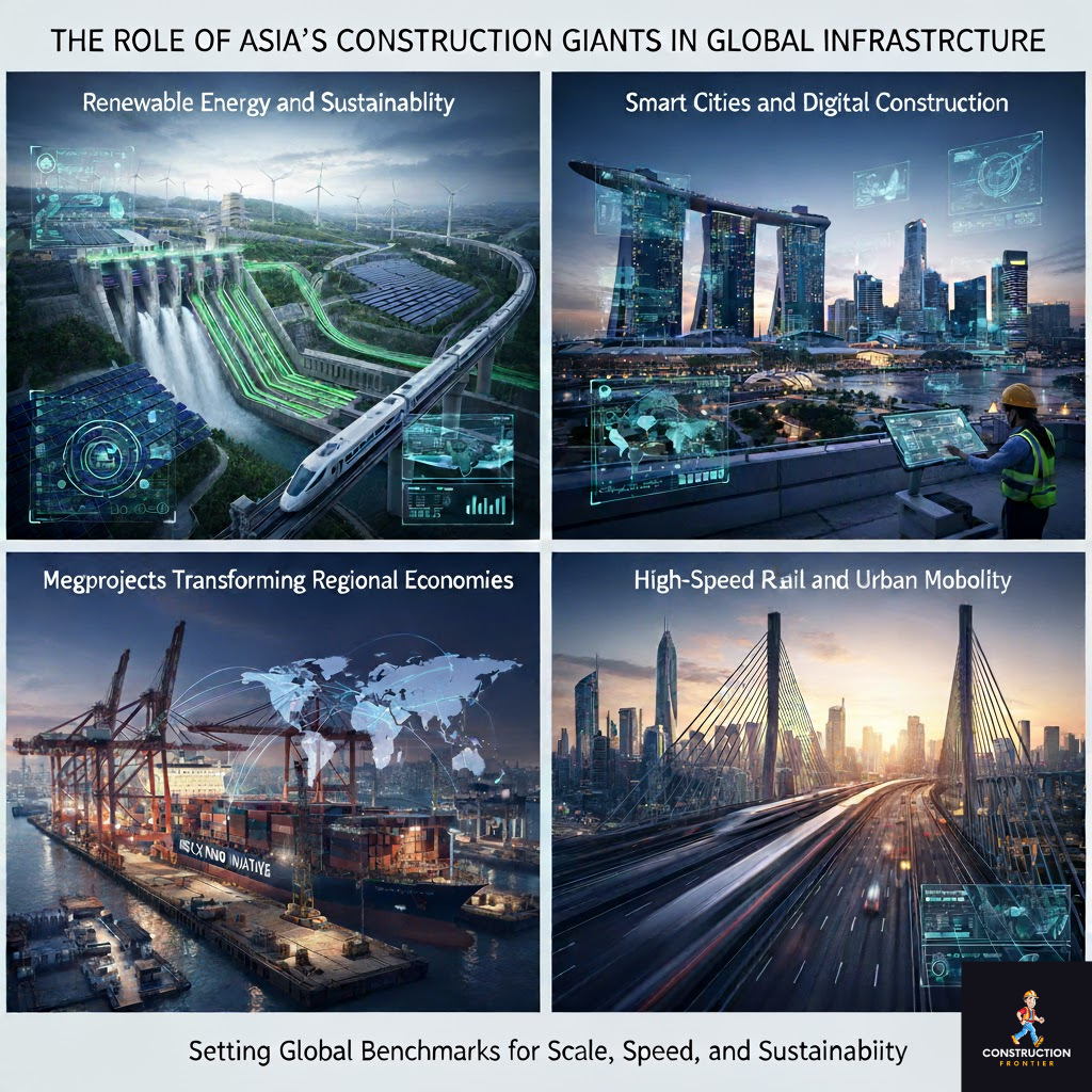 An infographic image depicting The Role of Asia’s Construction Giants in Global Infrastructure