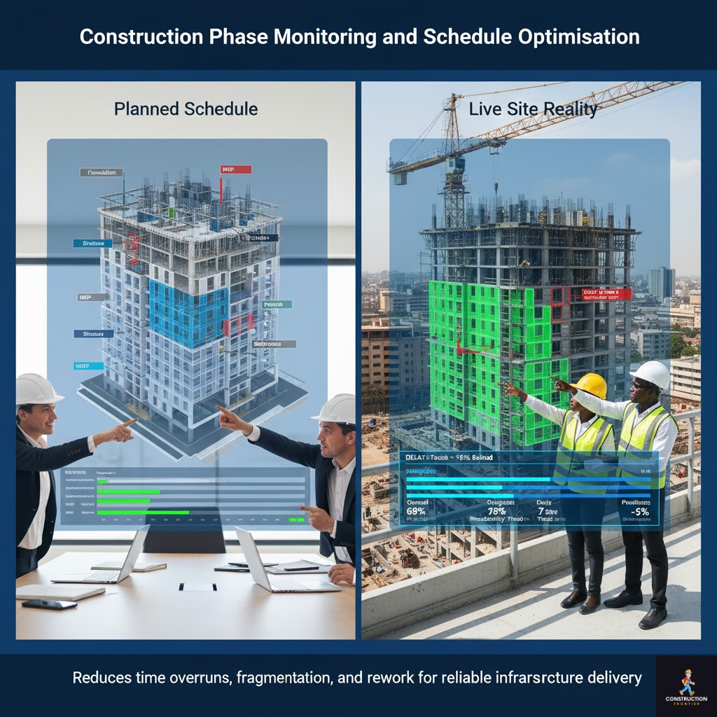 Construction Phase Monitoring and Schedule Optimisation; digital twin application in construction.