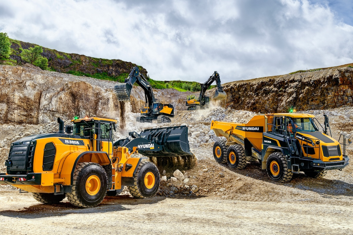 Hyundai construction equipment in operation at a quarry