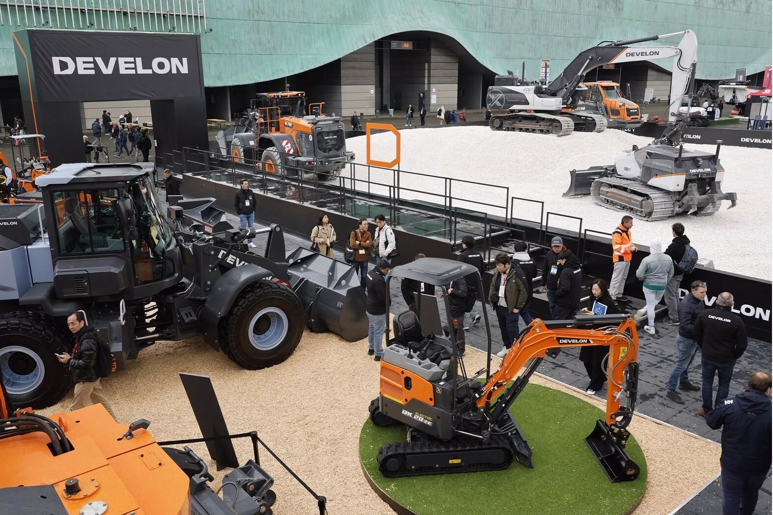 Develon construction equipment on a display ceremony