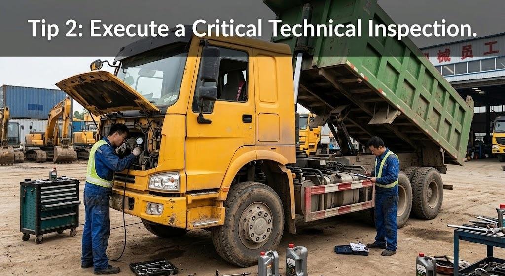 Execute a critical technical inspection on used tipper trucks from China. 