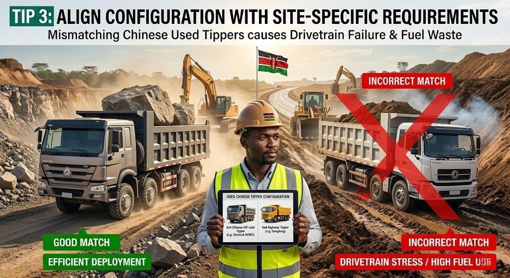 Align chinese tipper truck configuration with site-specific requirements.