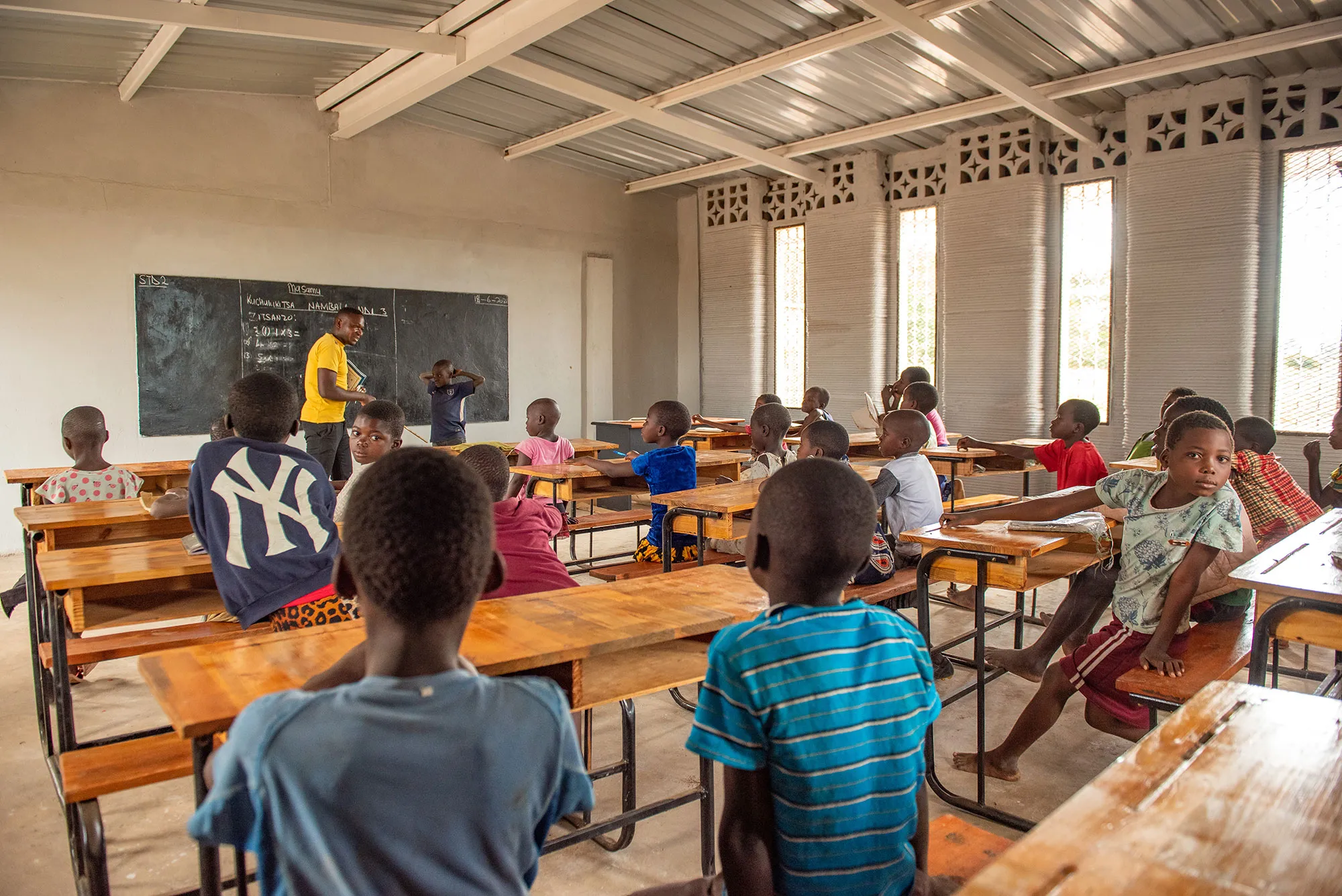 Inside the world's first 3D-printed classroom in Malawi.
