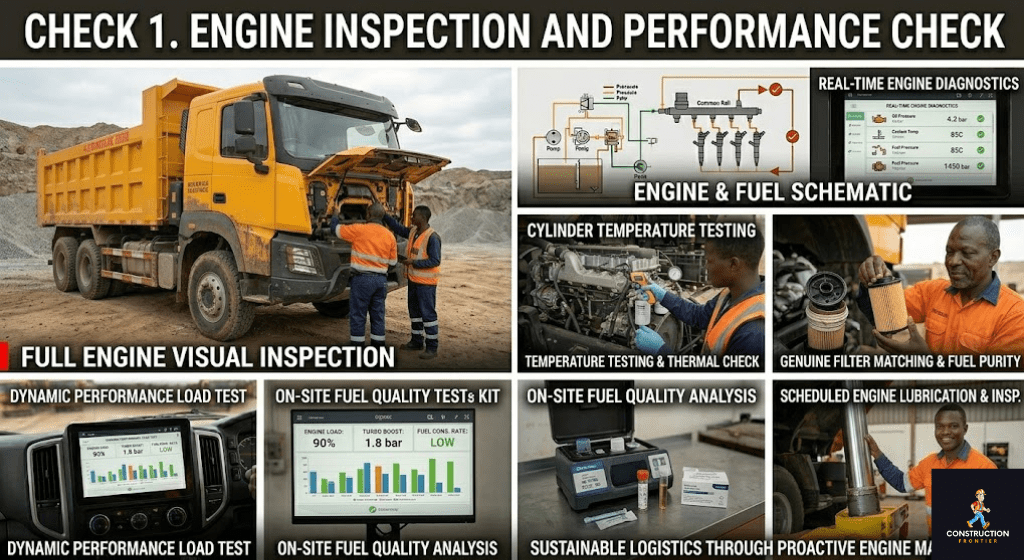 Engine inspection and performance check one for used Chinese tipper truck maintenance checklist.