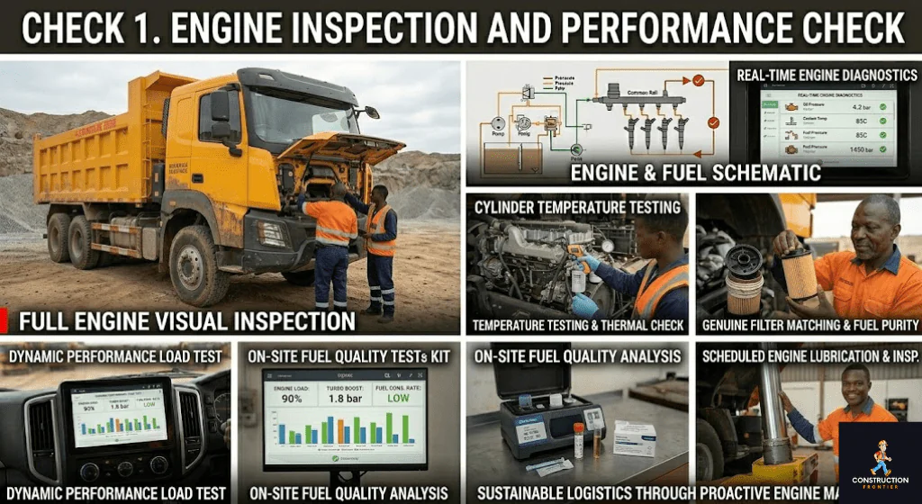 Engine inspection and performance check one for used Chinese tipper truck maintenance checklist.