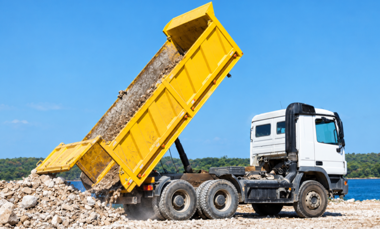 Tipper truck tipping rocks; used Chinese tipper truck inspection