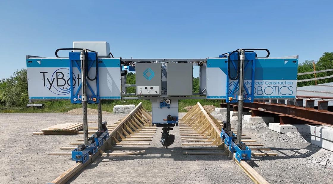 Tybot, a rebar-tying robot, in operation.