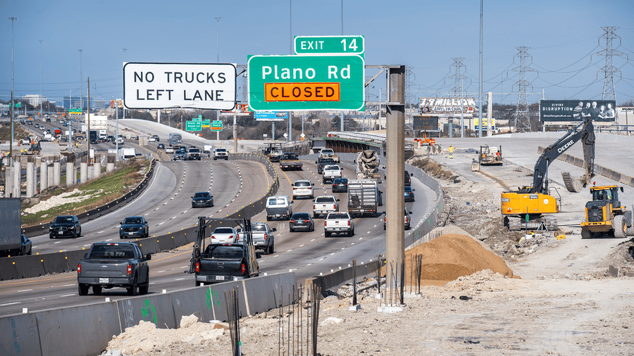 Construction in progress of the I-45 Texas Highway.