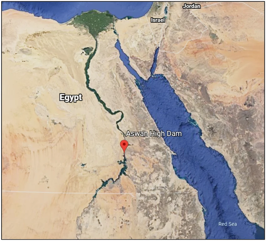 Aswan High Dam Location in Egypt (Shown in Google Earth)