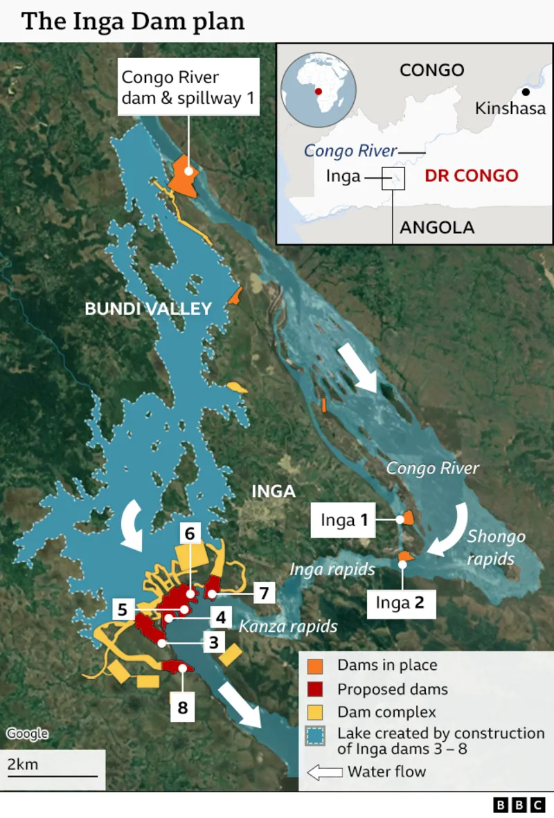 The Inga Dams including; Inga I, Inga II, Inga III and the Grand Inga Dam project in the DRC.