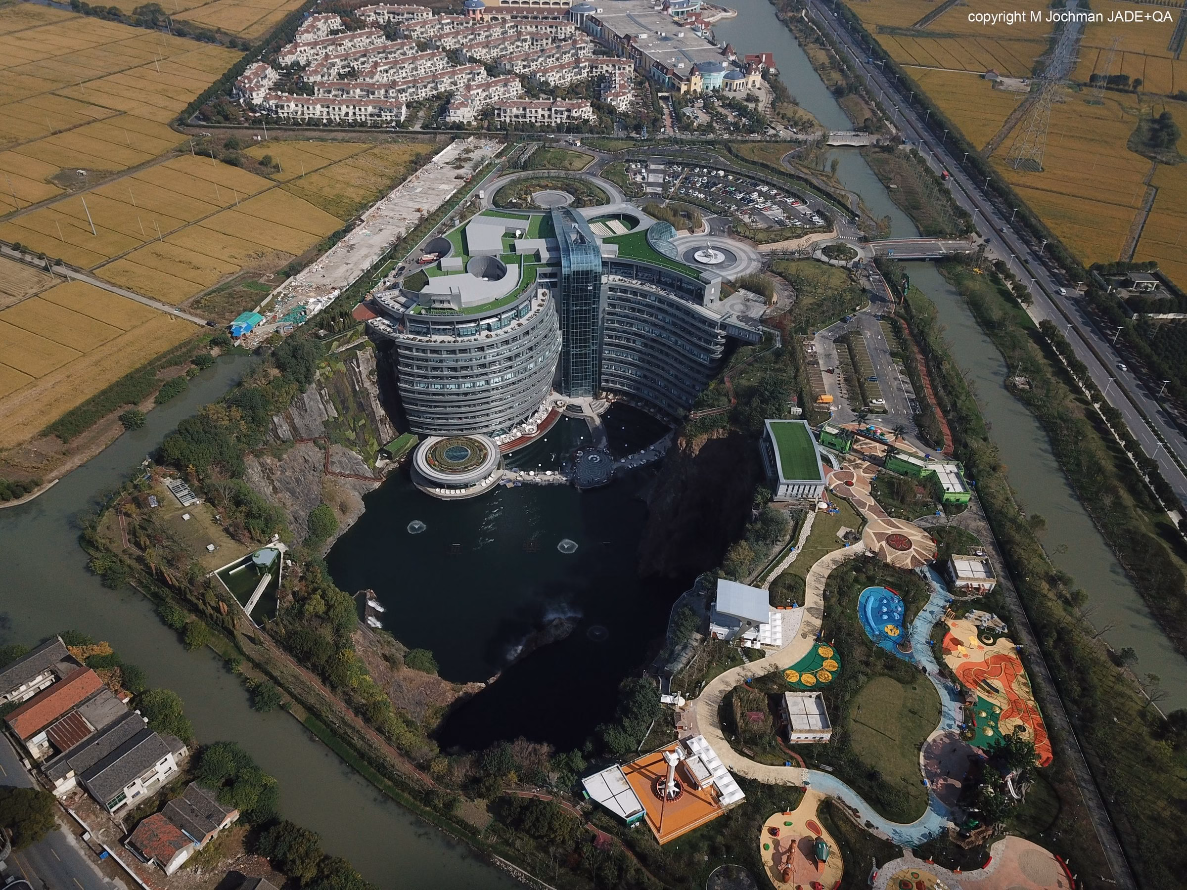 InterContinental Shanghai Wonderland aerial view.
