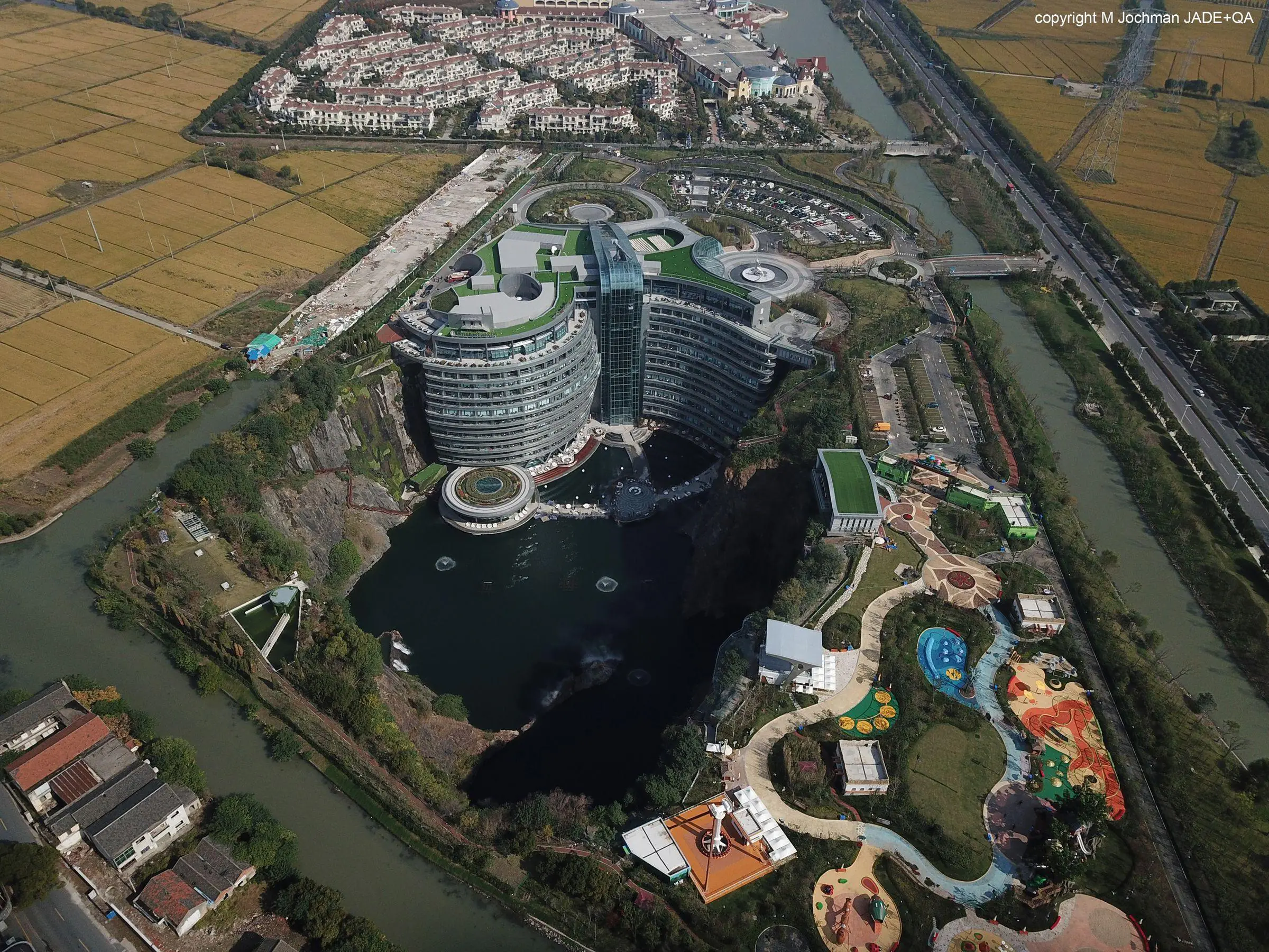 InterContinental Shanghai Wonderland aerial view.