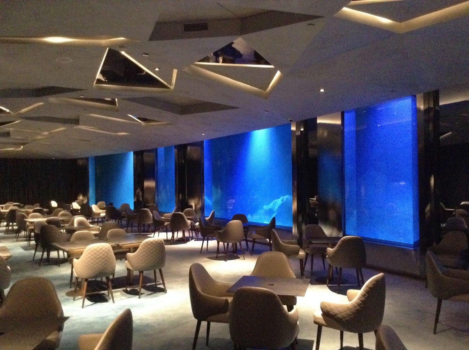 Two floors interior of the Shanghai Wonderland Hotel sit below the pit lake waterline