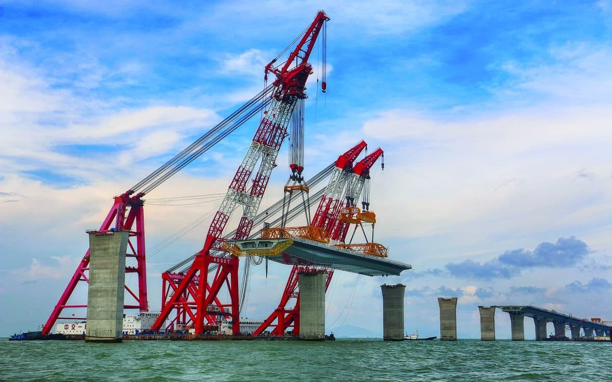 The Hong Kong-Zhuhai-Macau Bridge deck construction. 