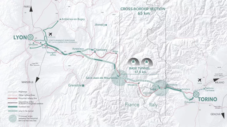 Lyon-Turin Base Tunnel map.