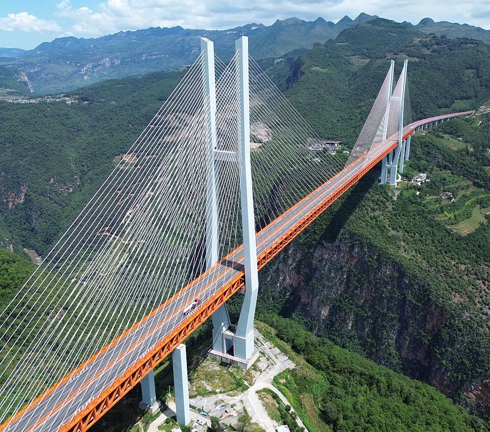 The Beipanjiang Bridge, widely known as the Duge Bridge, in Guizhou Province