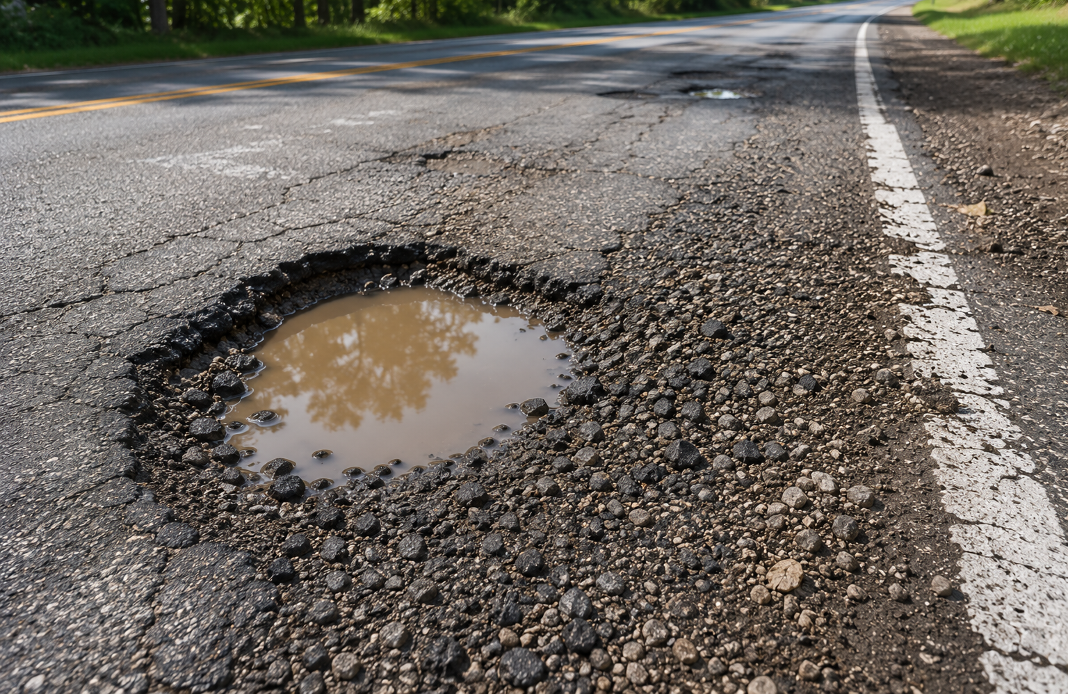 Potholing and ravelling in road pavements. 