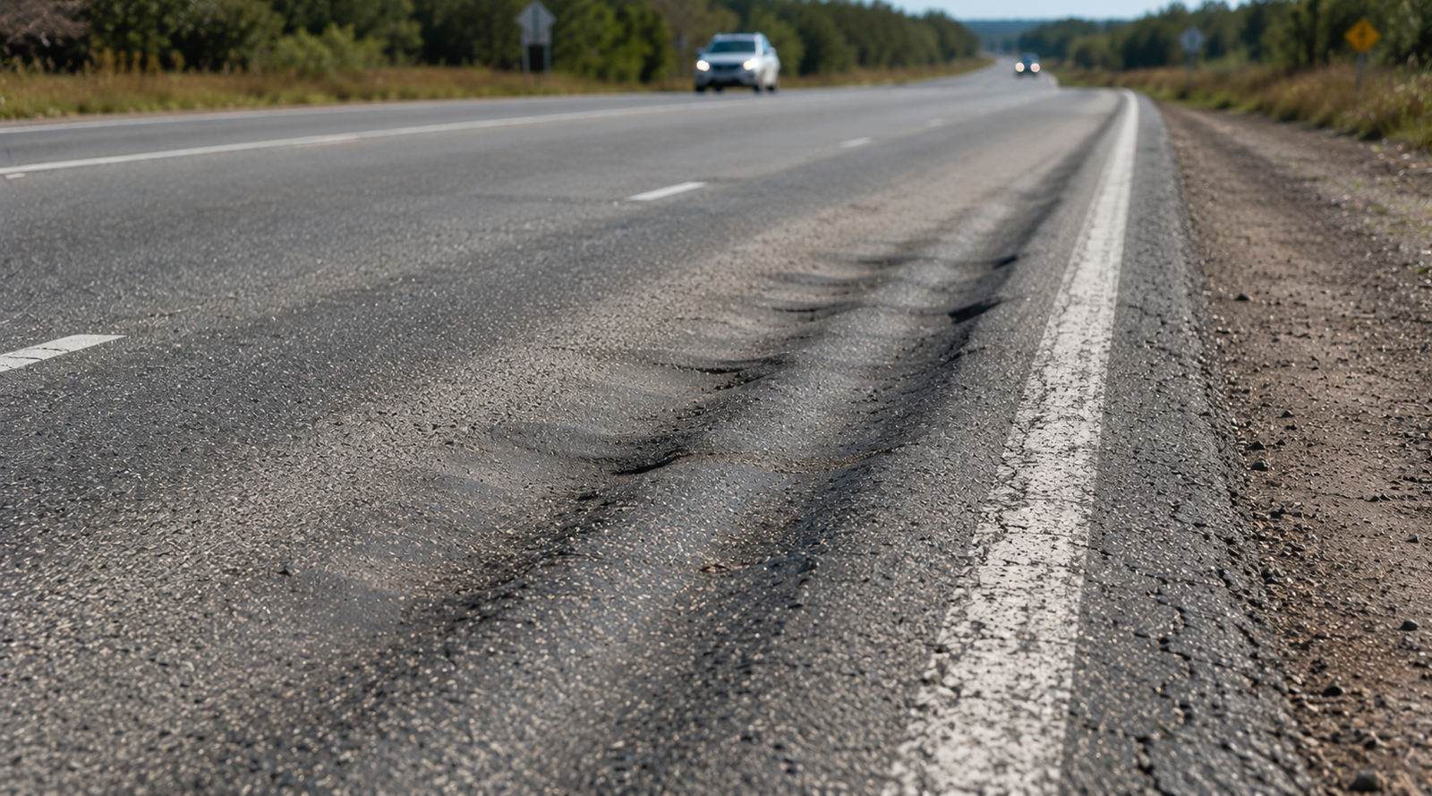 Rutting and deformation in road pavements.