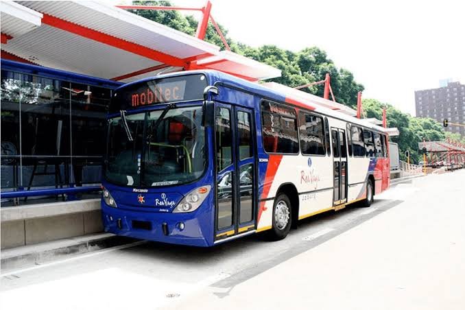 Rea Vaya BRT Bus and Station in Johannesburg, South Africa.